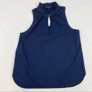 J crew navy blue sleeveless ruffle neck top